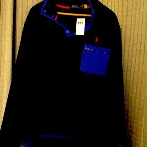 NWT Polo Ralph Lauren Mock Fleece Pullover Snap Jacket Red Navy Men's Size L